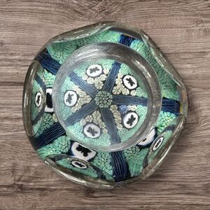 Whitefriars Art Glass Faceted Flower Millefiori Paperweight cane 1976 Butterfly